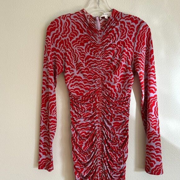 A.L.C. Red Lilac Ansel Long Sleeve Funnel Rushed Midi Bodycon Dress Sz M $551 - Picture 5 of 16
